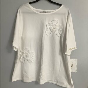 Cato White Short Sleeve Top with Floral Accents